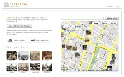 SepiaTown, imágenes históricas de ciudades situadas en el mapa